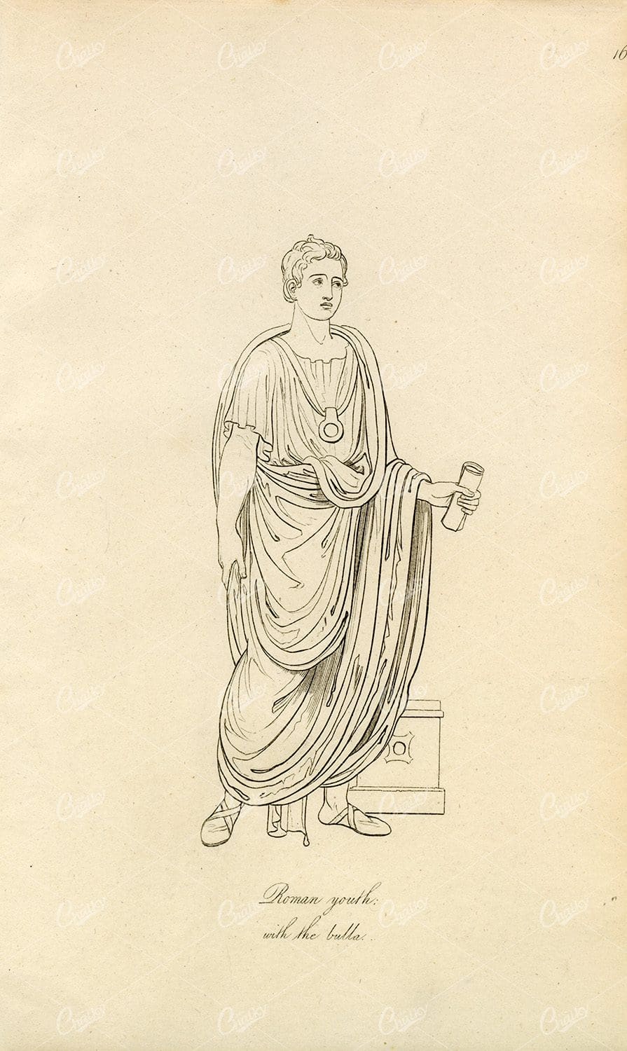 ANTIQUE Ancient Costume Print - Roman Young Male