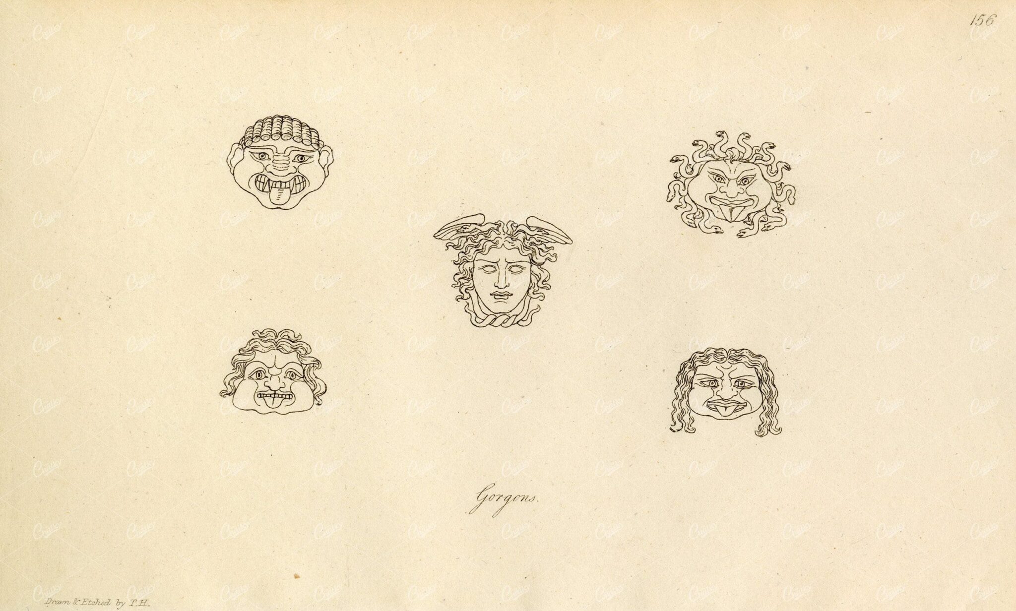 ANTIQUE Ancient Greek Mythology Print - Gorgons