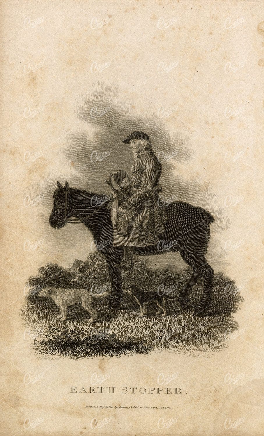 ANTIQUE Rural Sports Engraving - The Earth Stomper (Horse and Dogs)