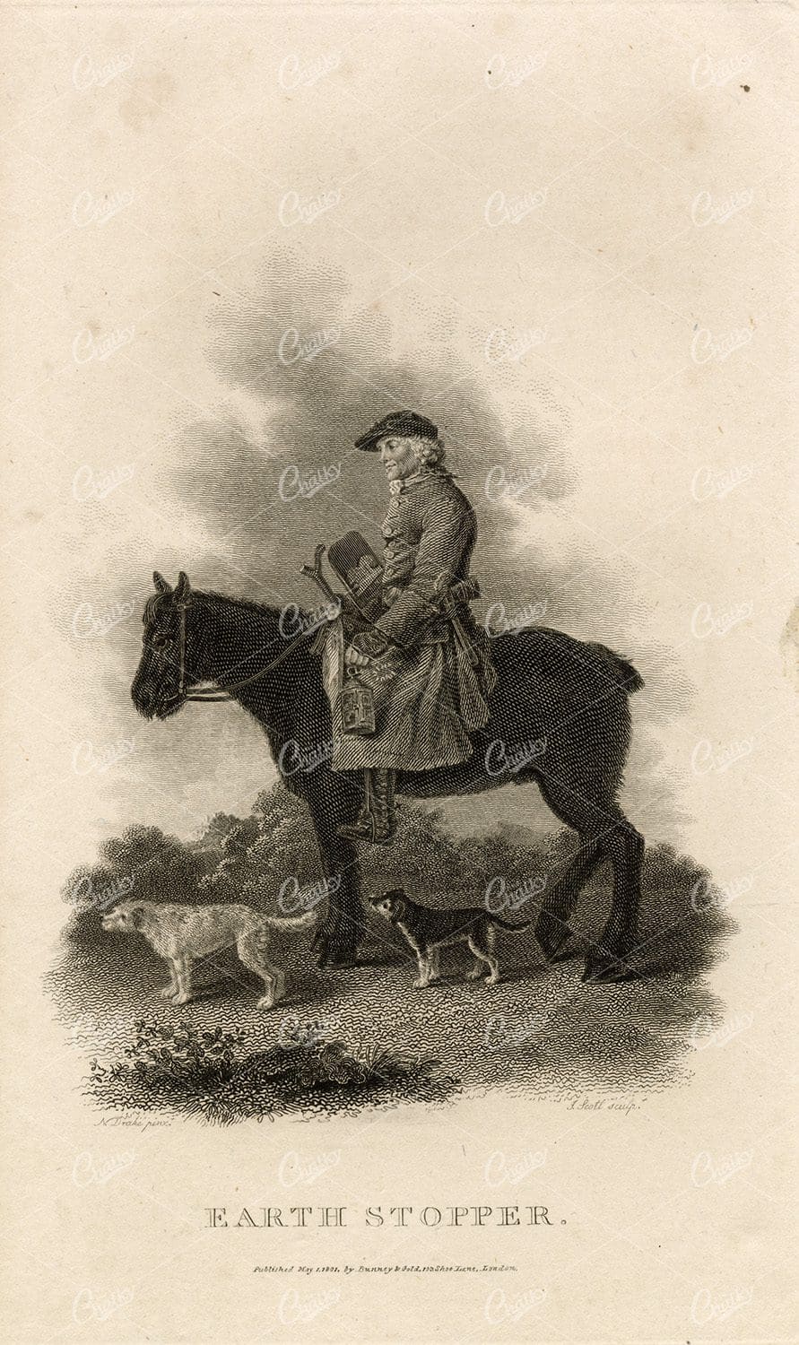 ANTIQUE Rural Sports Engraving - The Earth Stomper (Horse and Dogs)