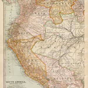 1902 VINTAGE map of South America, North Western Part