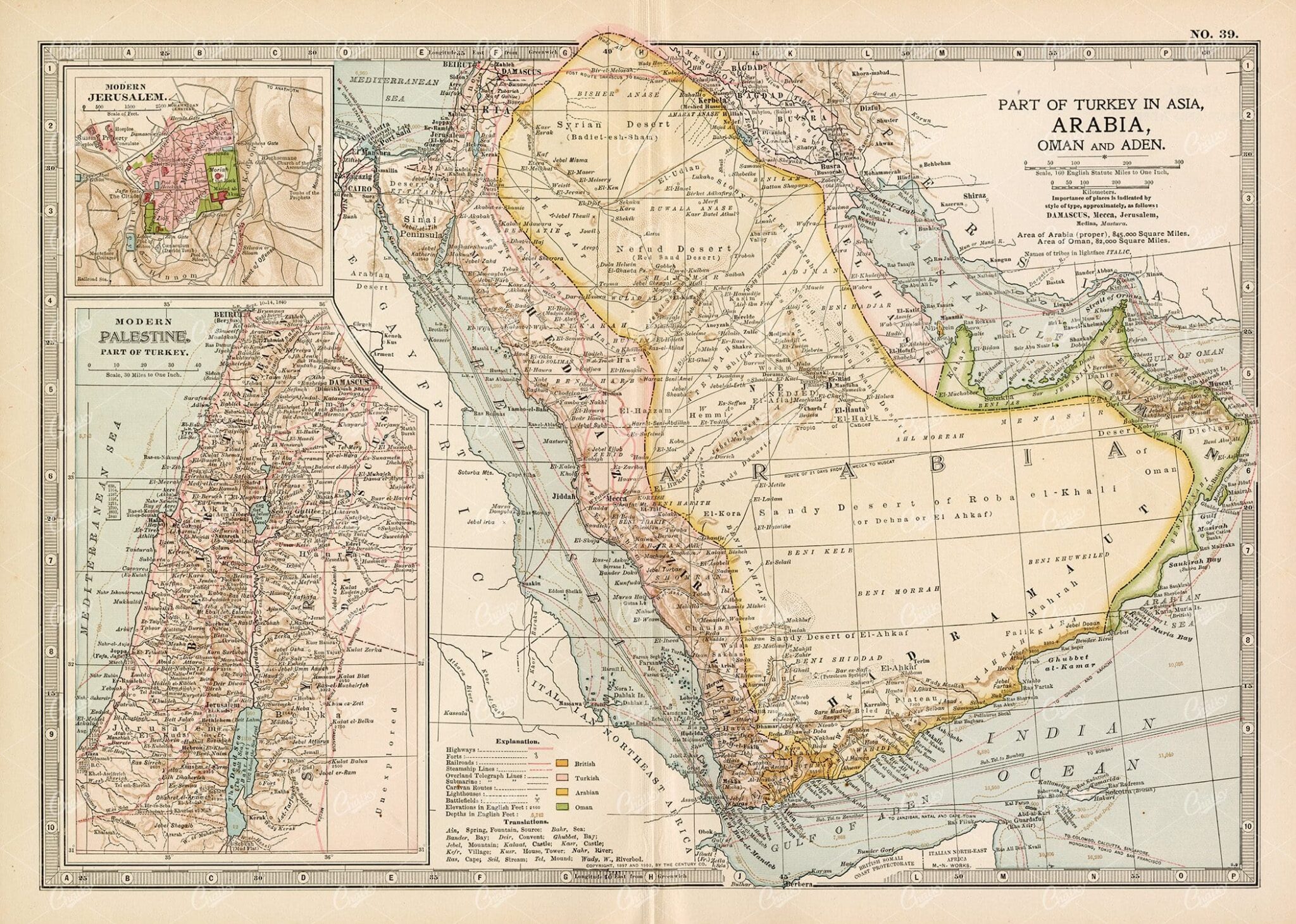 1902 VINTAGE Map of Arabia, Oman and Aden