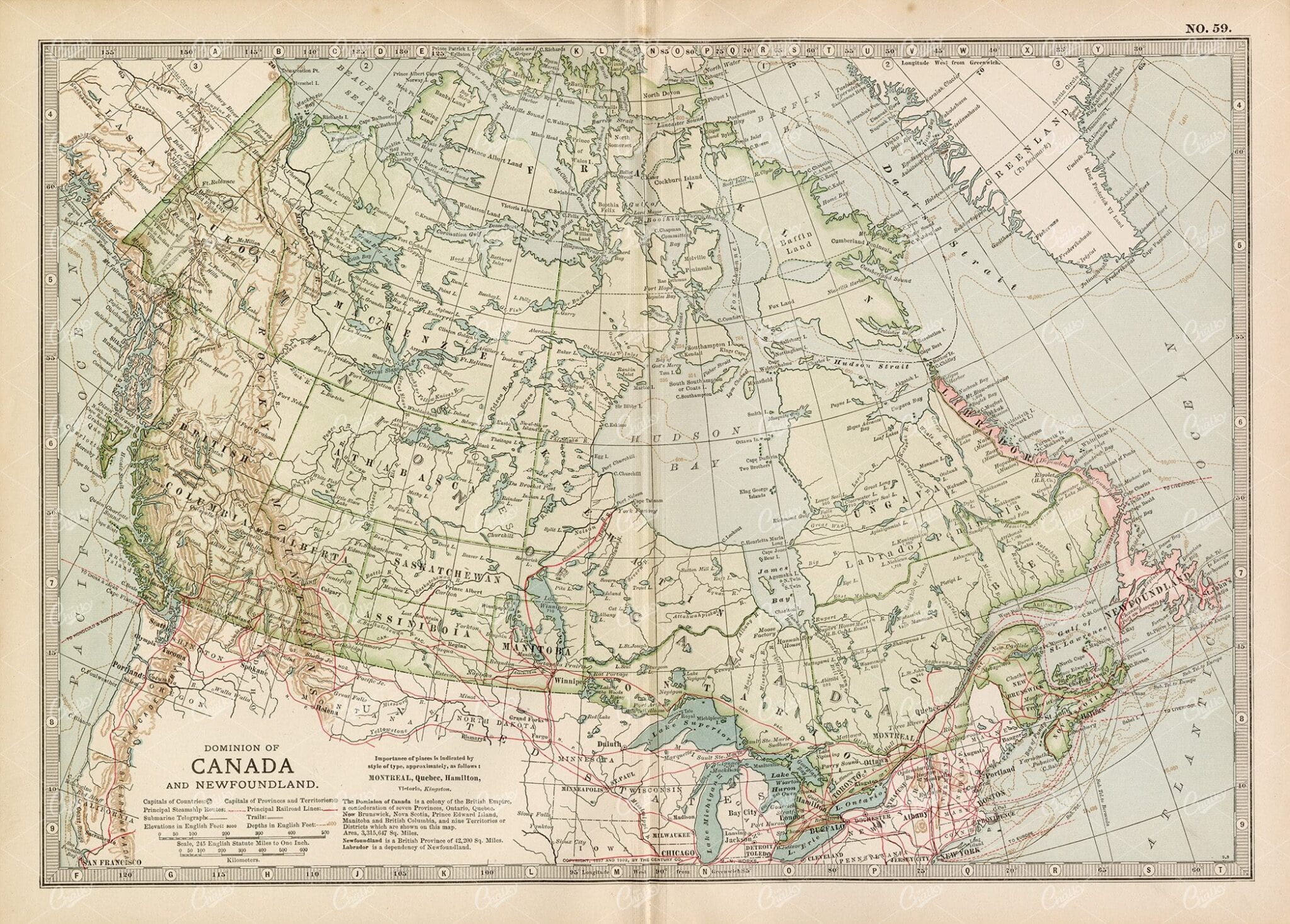 1902 VINTAGE Map of Dominion of Canada and Newfoundland