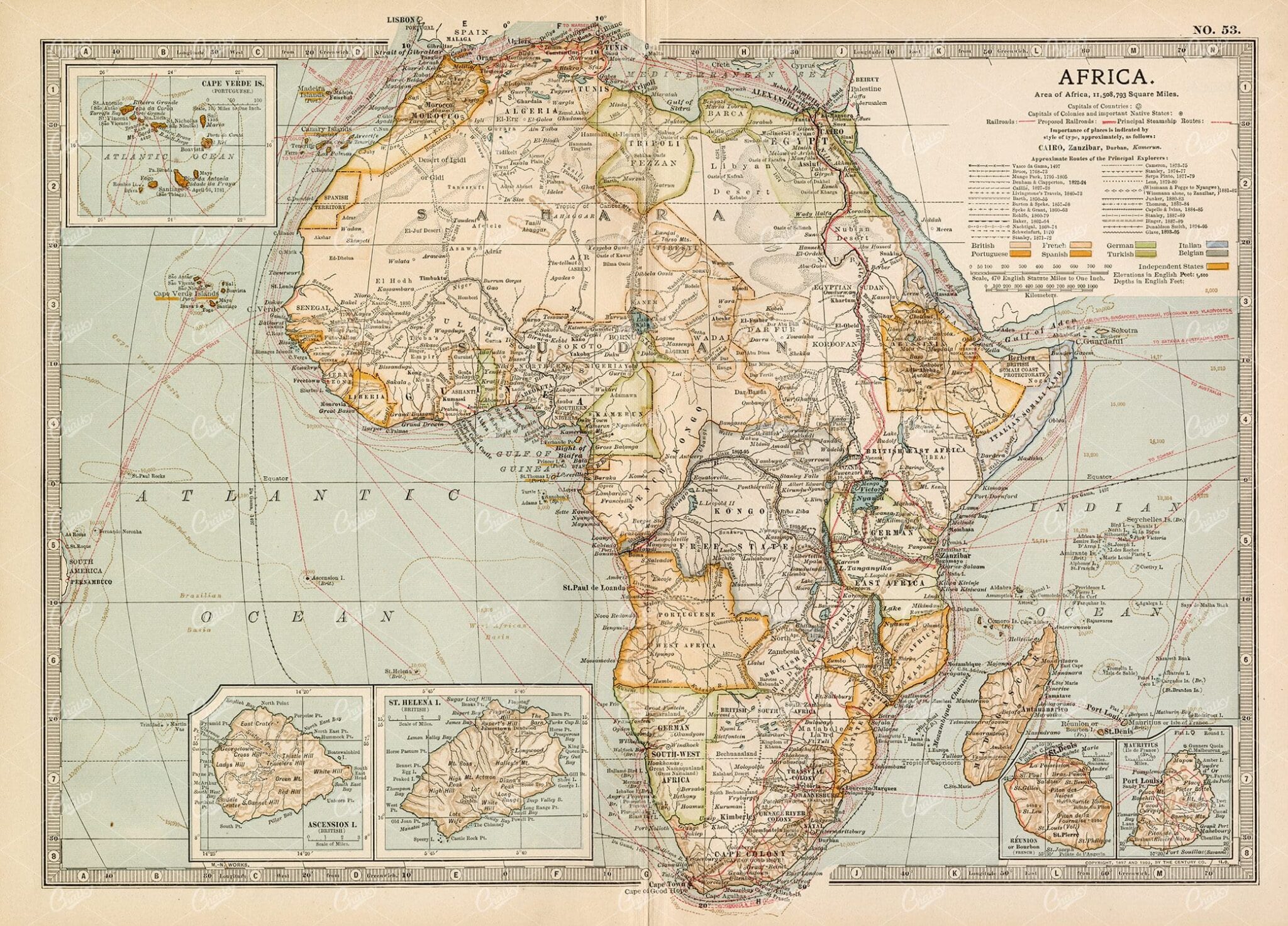 ANTIQUE Map of Africa - 1902 Encyclopedia Britannica