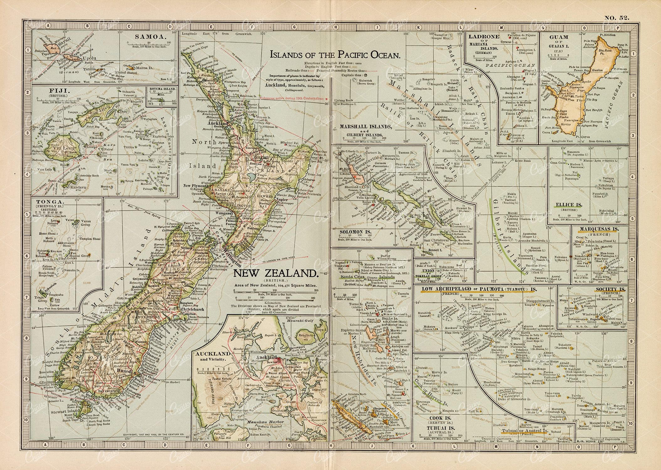 VINTAGE Map of the Islands of the Pacific Ocean