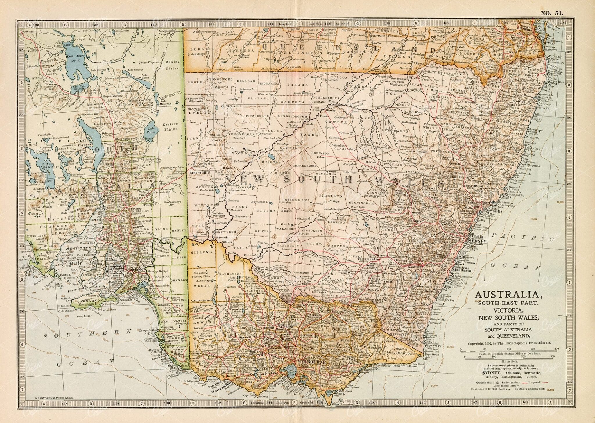 VINTAGE Map of Australia, South-East Part - 1902 Antique Print