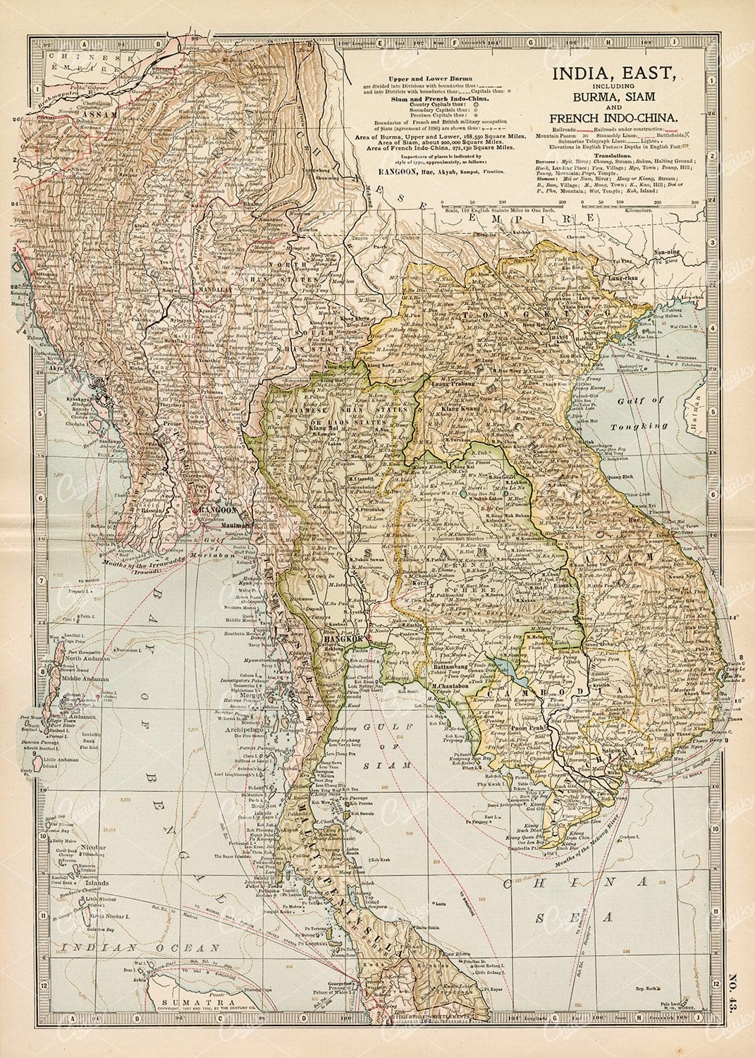 1902 ANTIQUE Map of India, East - Encyclopedia Britannica