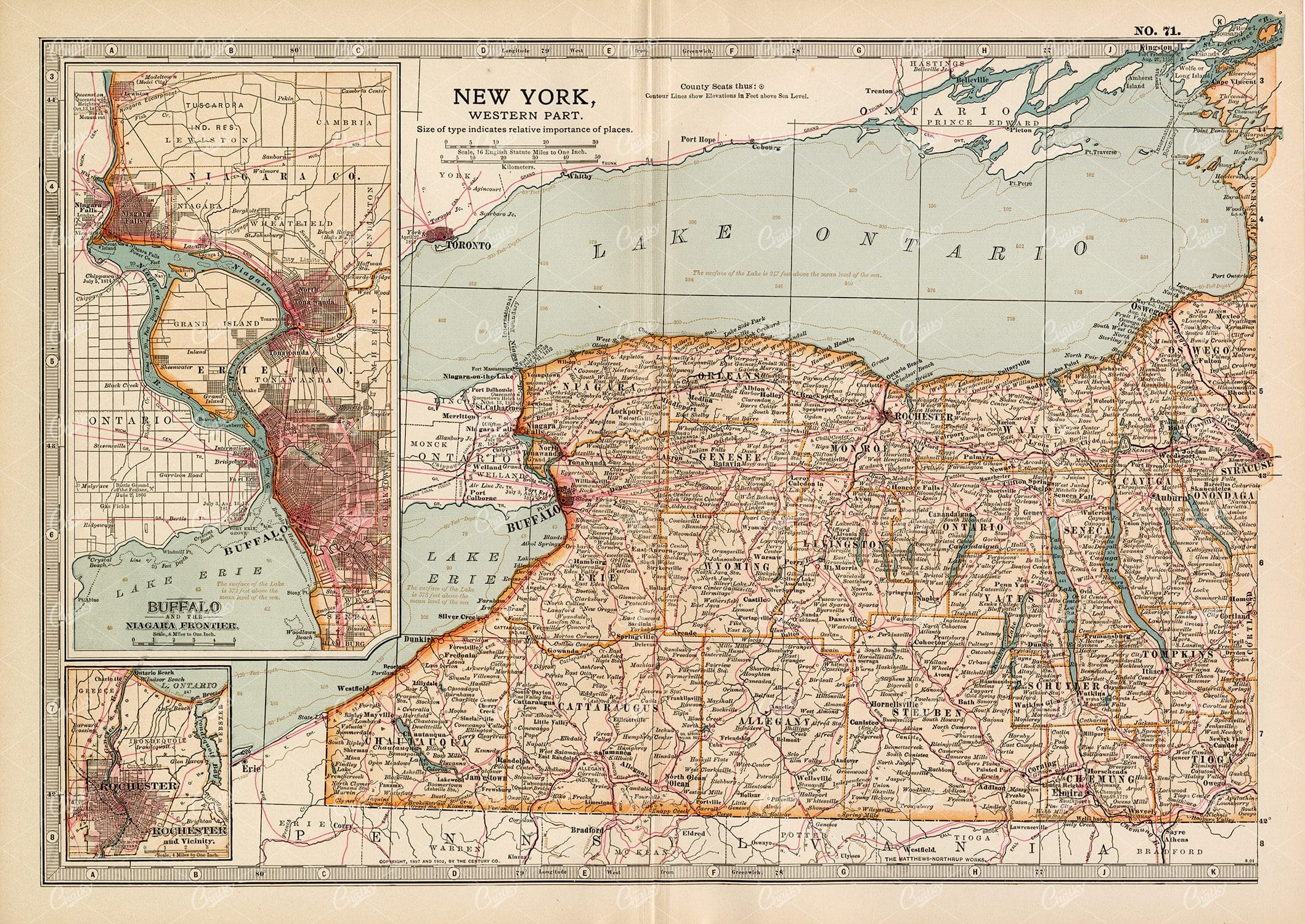 VINTAGE Map of New York, Western Part 1902 Antique Print