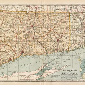 1902 ANTIQUE Map of Connecticut and Rhode Island