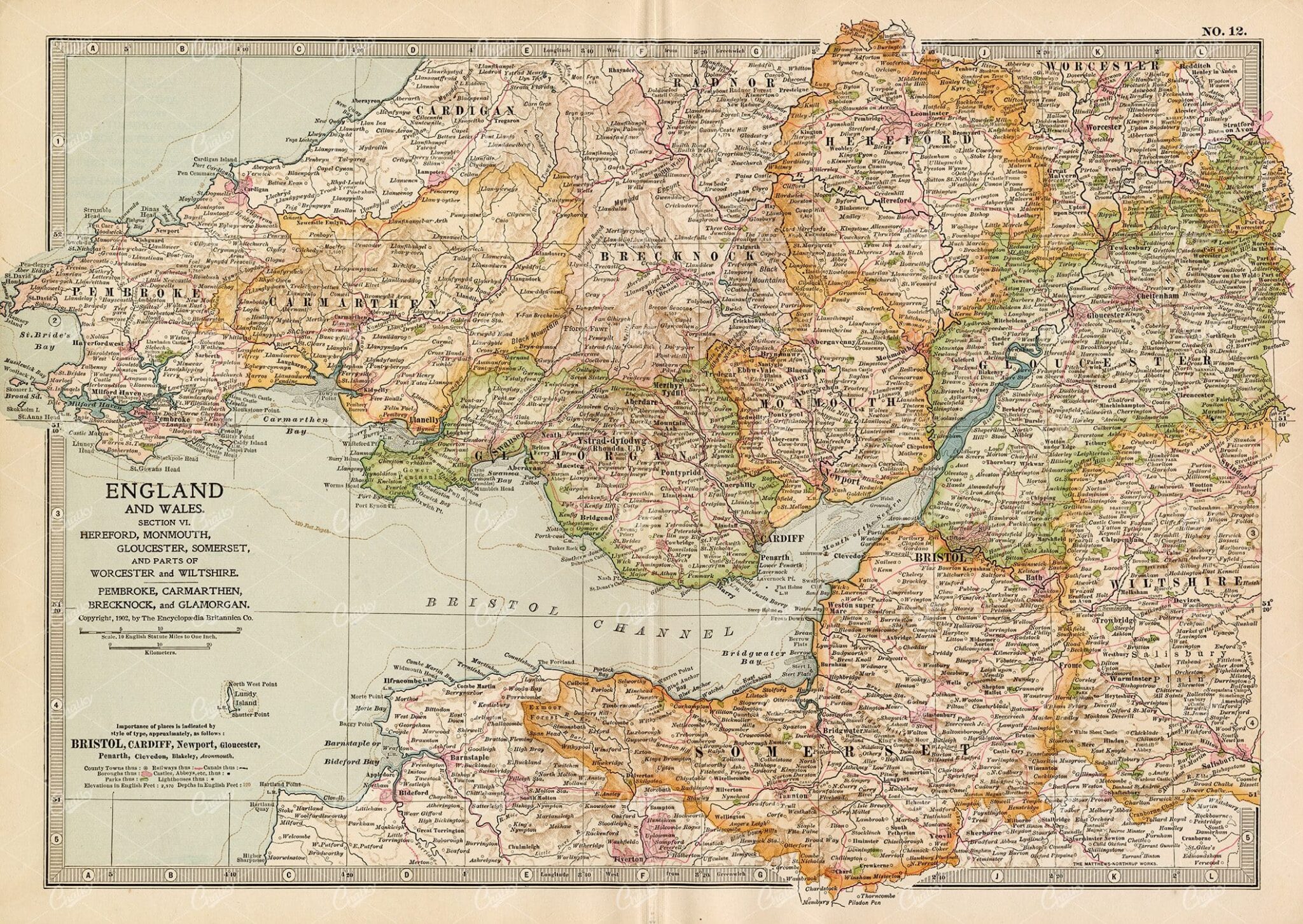 VINTAGE Map of England and Wales, Section VI - 1902 Antique Print