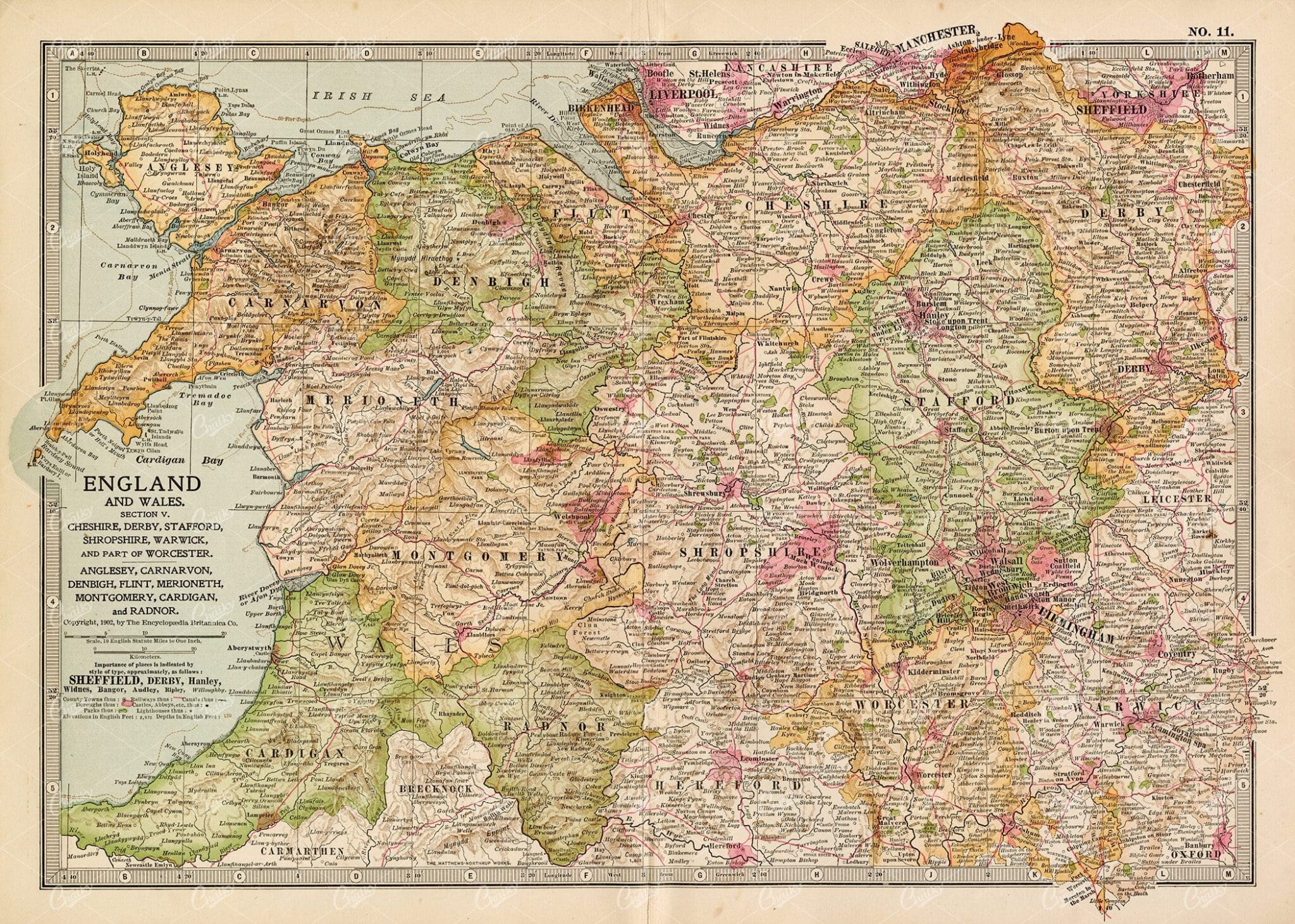 VINTAGE Map of England and Wales, Section V - 1902 Antique Print