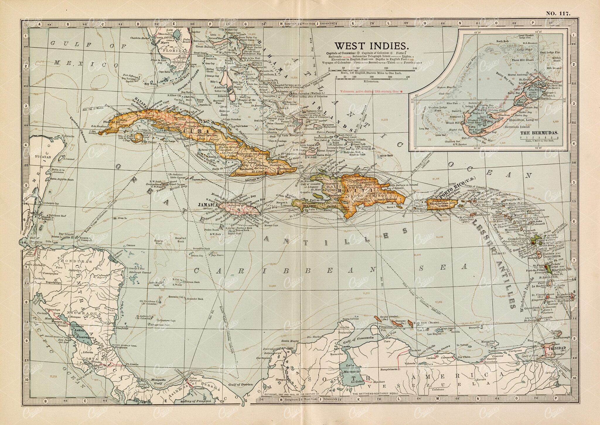 VINTAGE Map of the West Indies - 1902 Encyclopedia Britannica