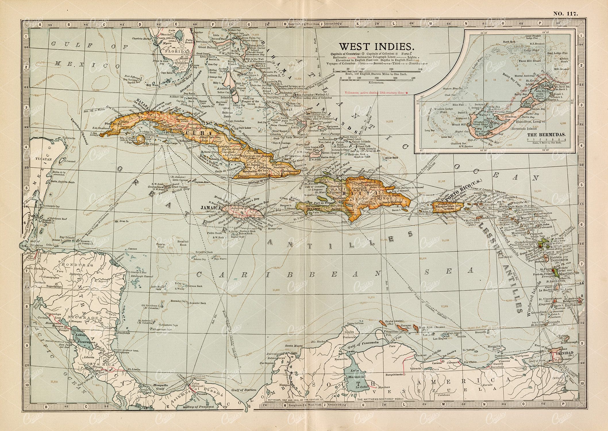 VINTAGE Map of the West Indies - 1902 Encyclopedia Britannica