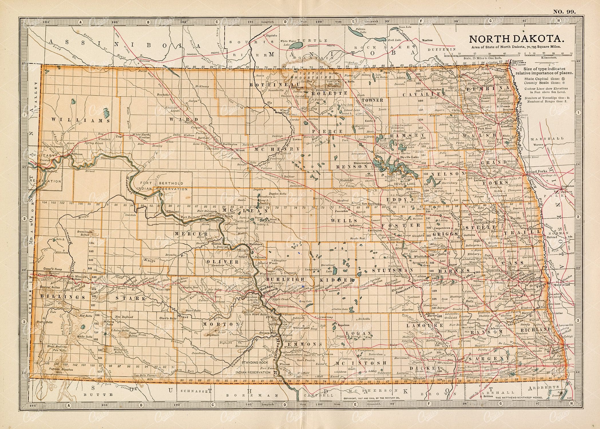 VINTAGE Map of North Dakota - 1902 Encyclopedia Britannica