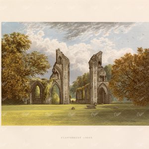 GLASTONBURY Abbey - Antique Landscape Print - 1882 Great Britain