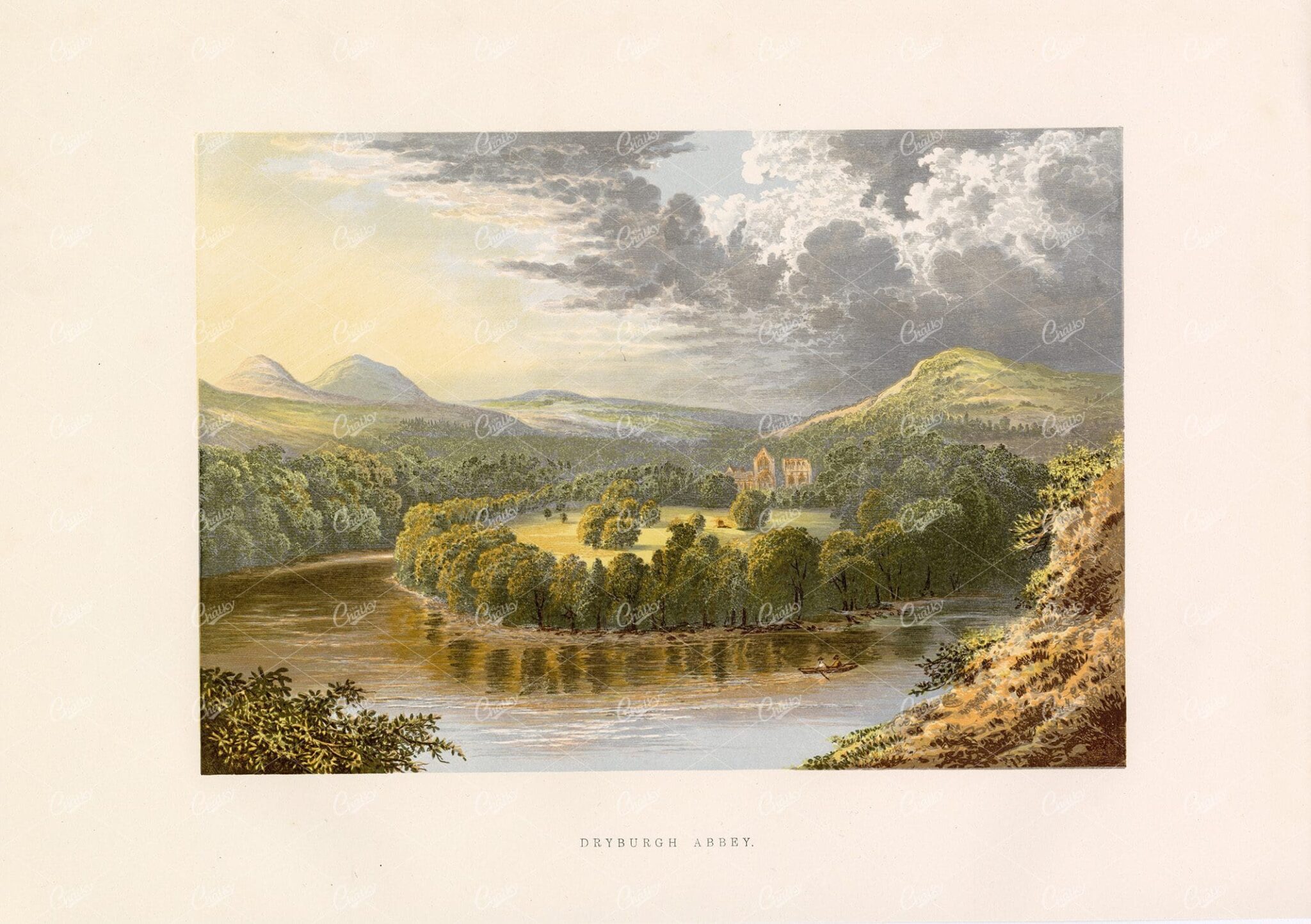 DRYBURGH Abbey - Antique Landscape Print - 1882 Great Britain