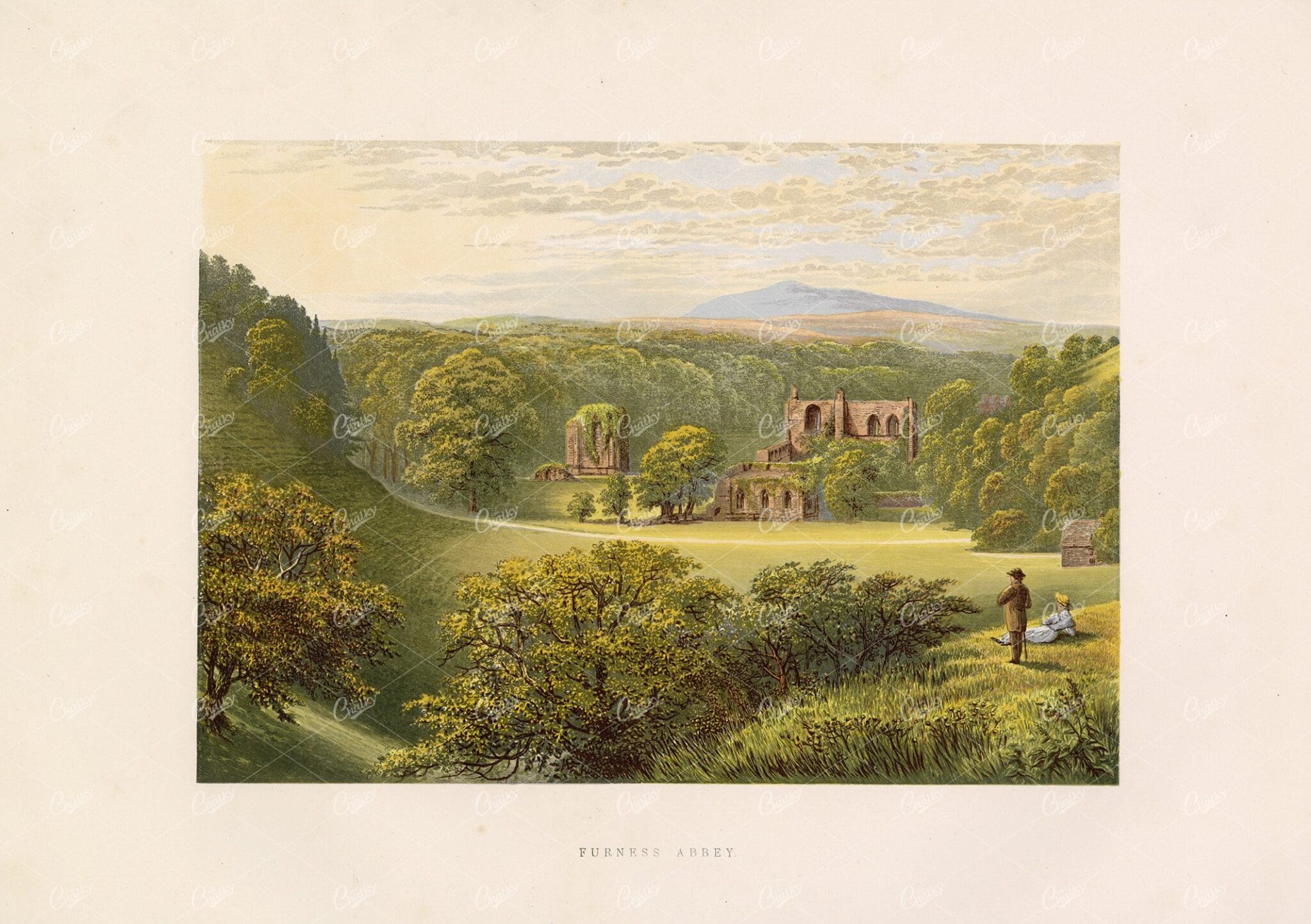 FURNESS Abbey - Antique Landscape Print - 1882 Great Britain