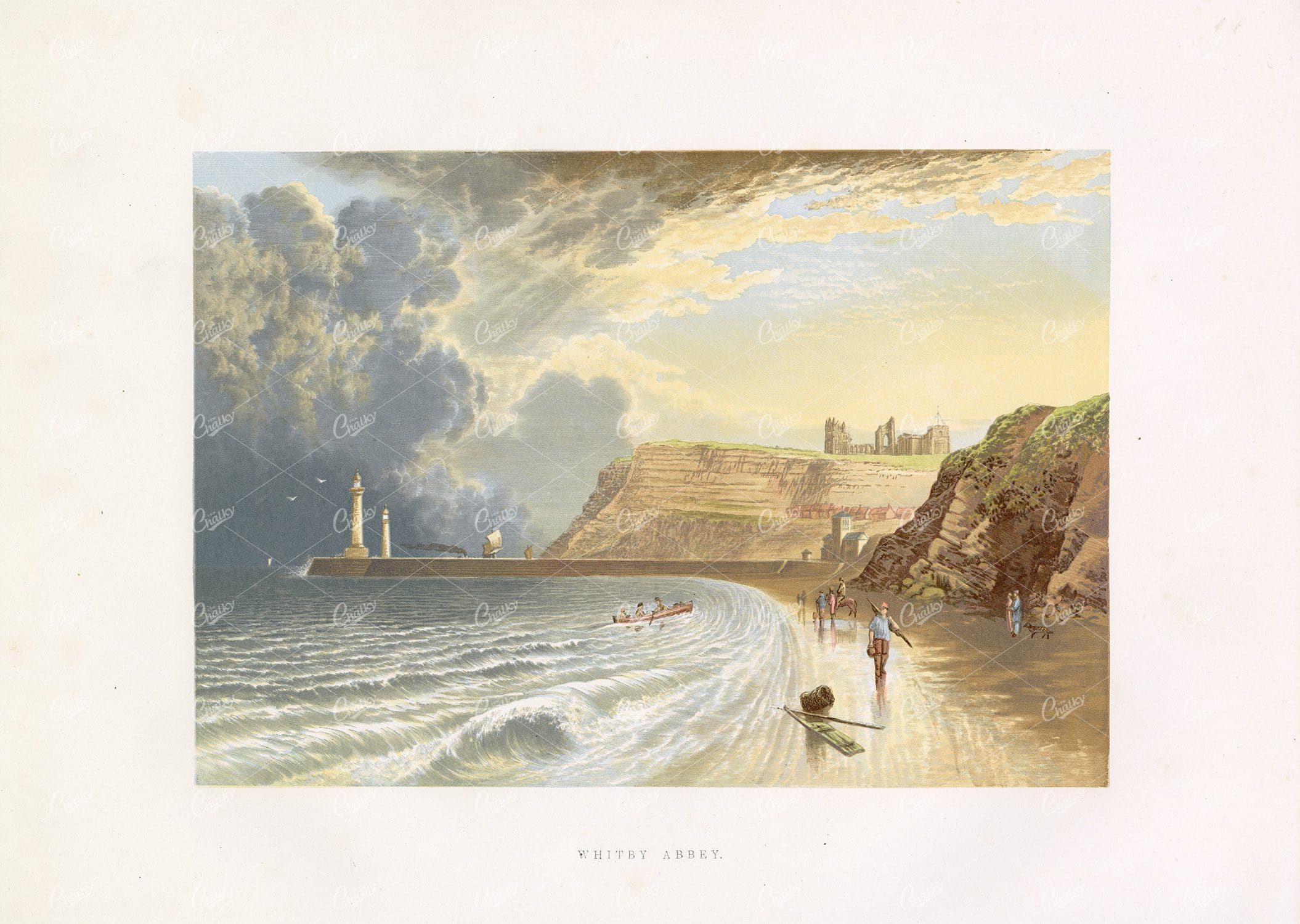 WHITBY Abbey - Antique Landscape Print - 1882 Great Britain