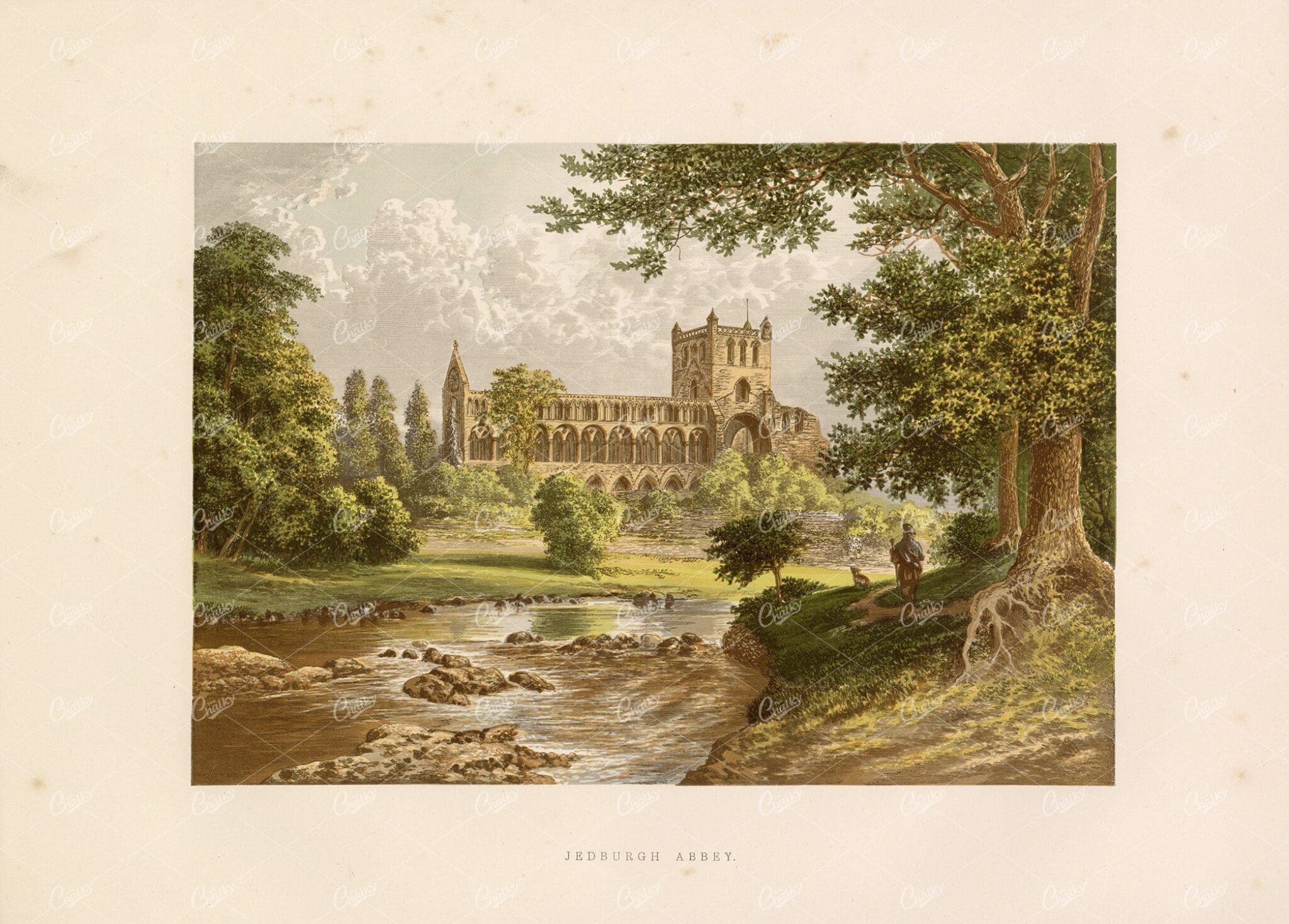 JEDBURGH Abbey - Antique Landscape Print - 1882 Great Britain