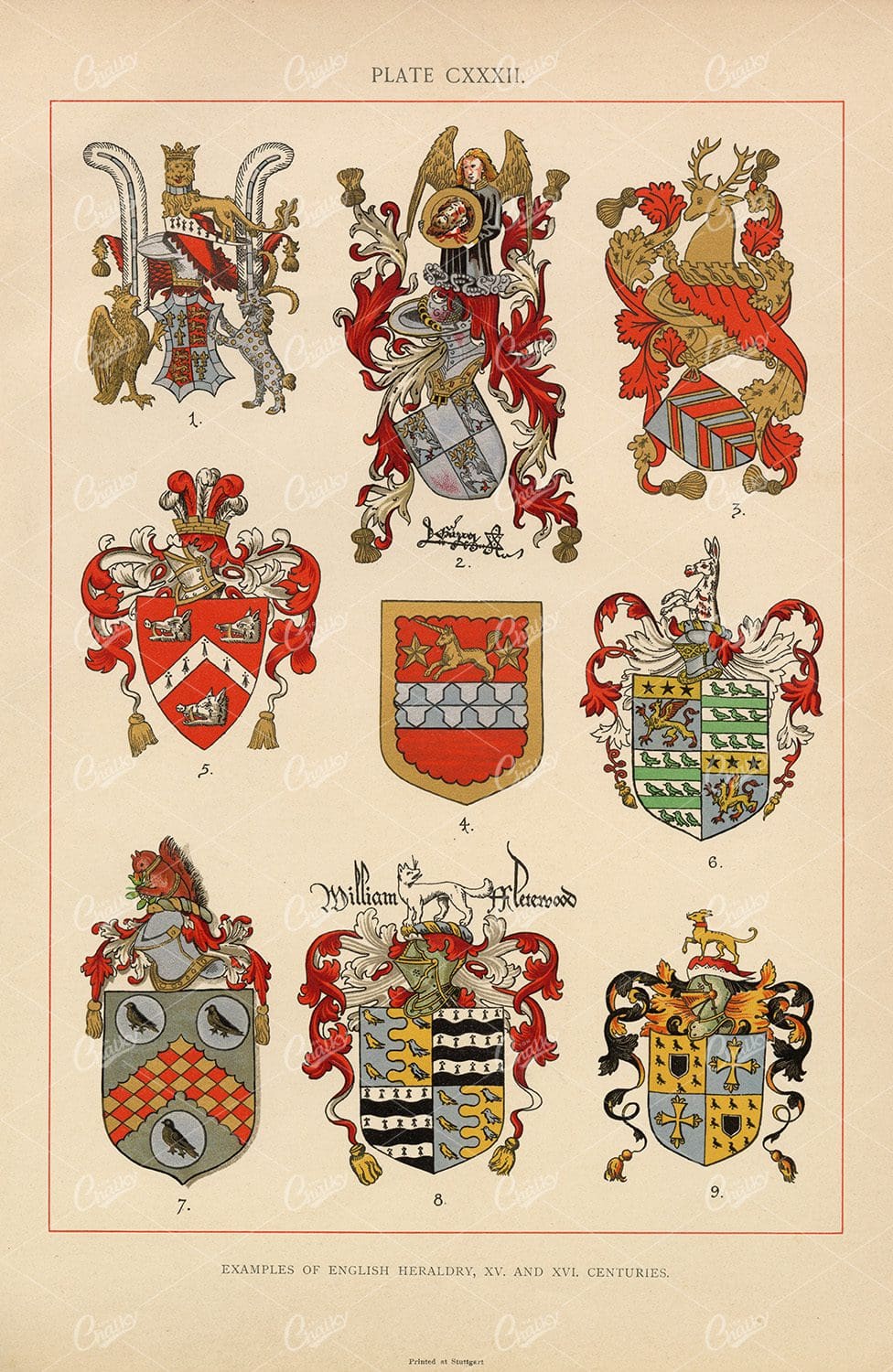 Vintage English Heraldry Print, XV and XVI Centuries - 1904 Print