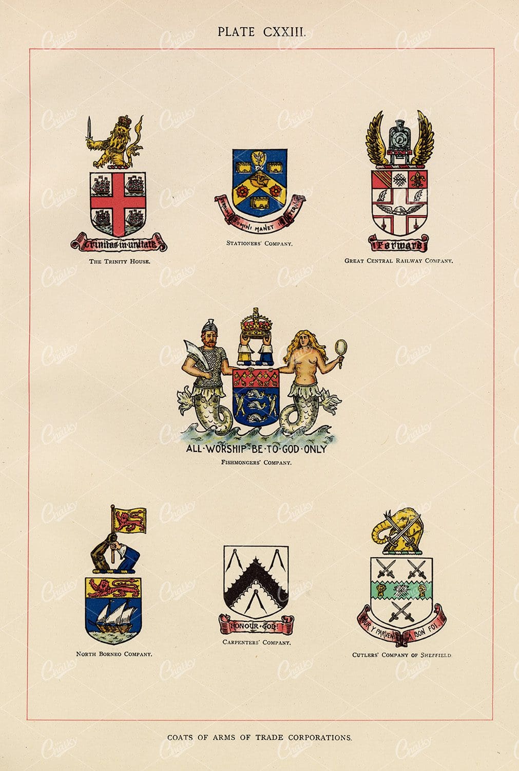 Coats of Arms of Trade Corporations - 1904 Vintage Heraldry Print
