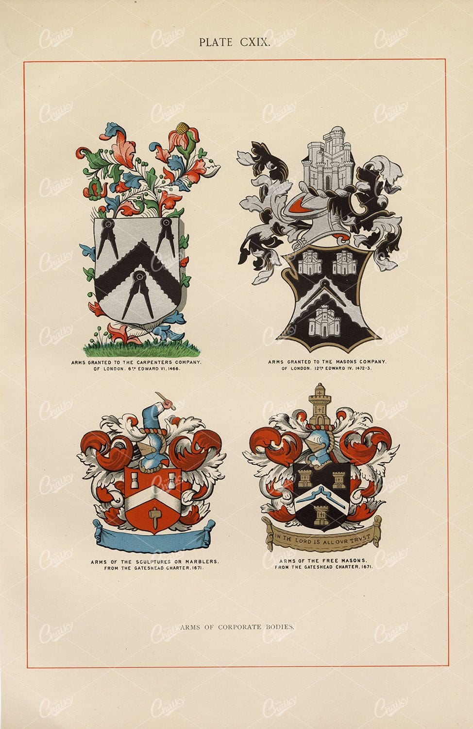 Vintage Heraldry Coloured Print - Arms of Corporate Bodies