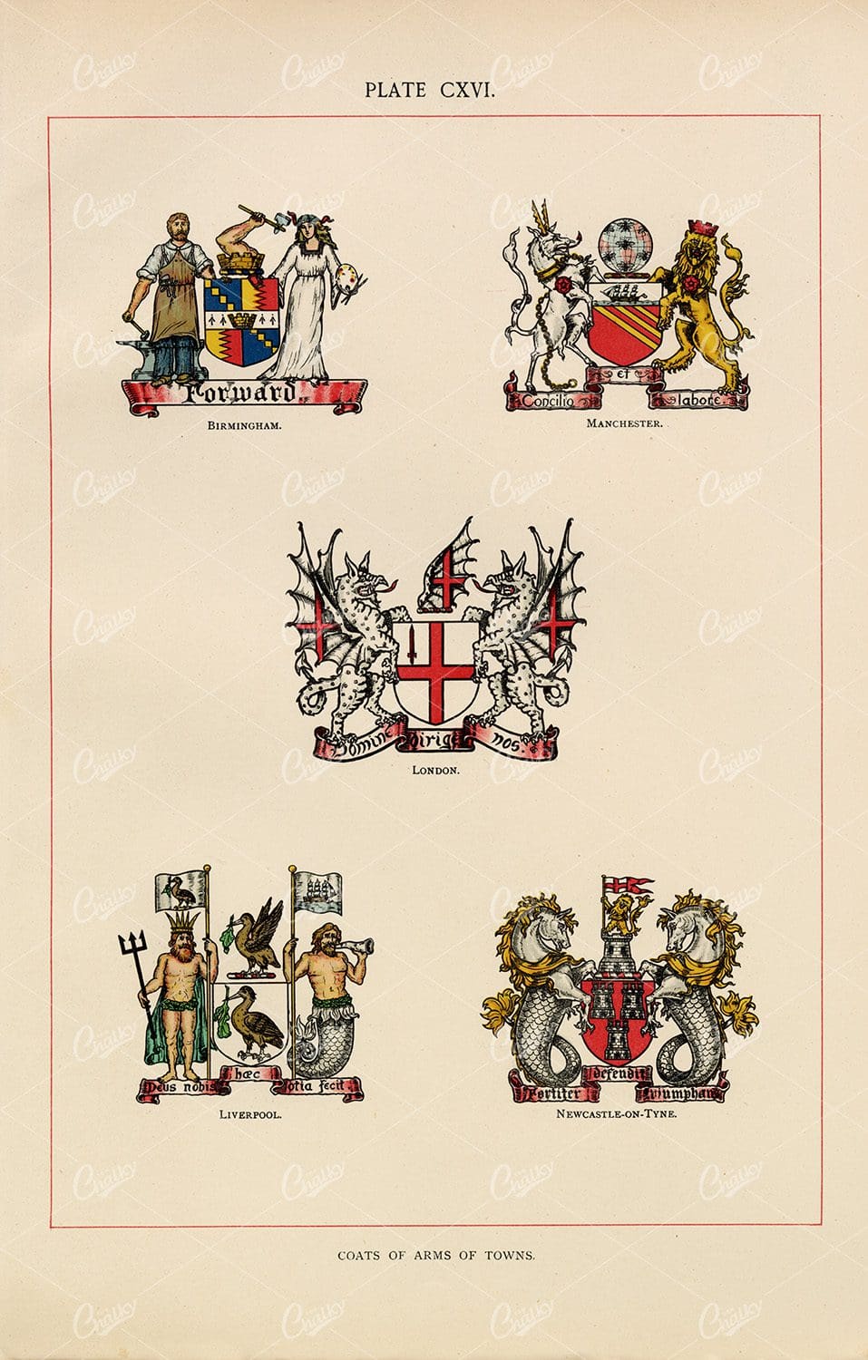 1904 Vintage Heraldry Print - Coats of Arms of Towns