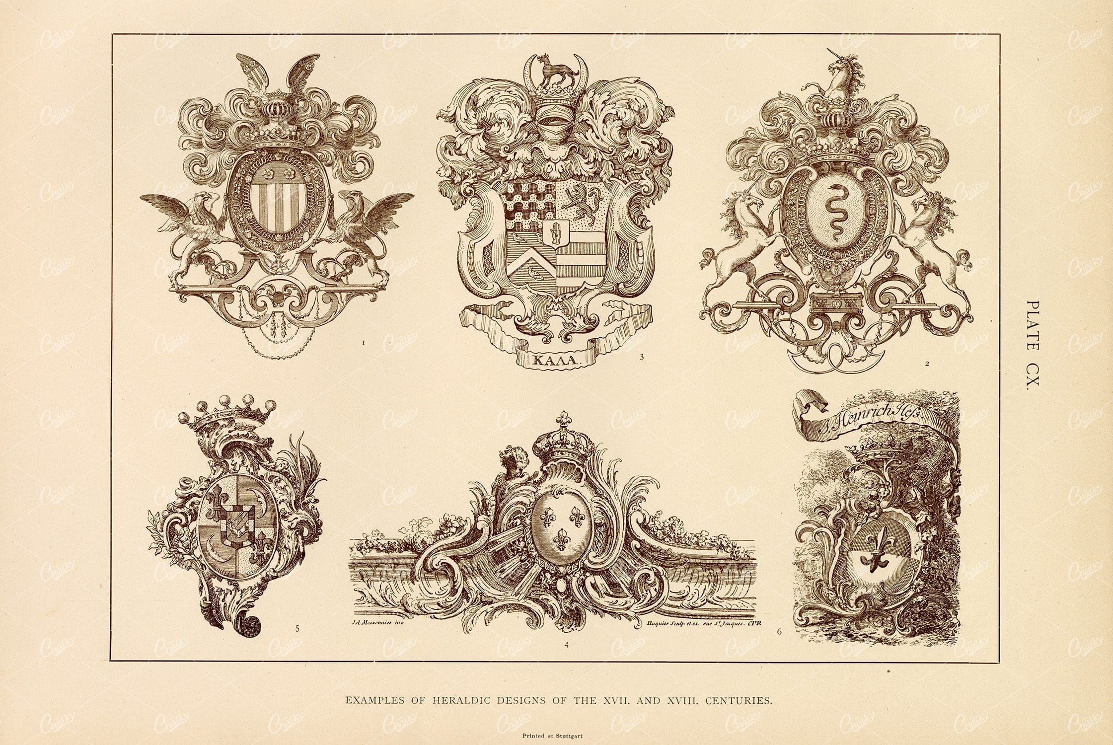 1904 Vintage Heraldry Print - Examples of Heraldic Designs