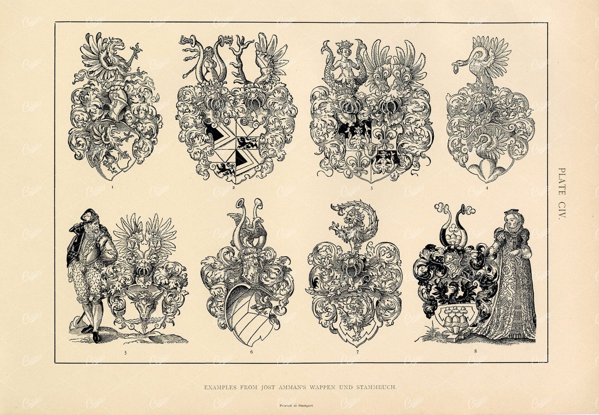 1904 Vintage Print - Examples of Heraldry