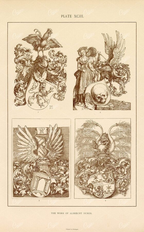 The Work Of Albrecht Durer - 1904 Vintage Heraldry Print