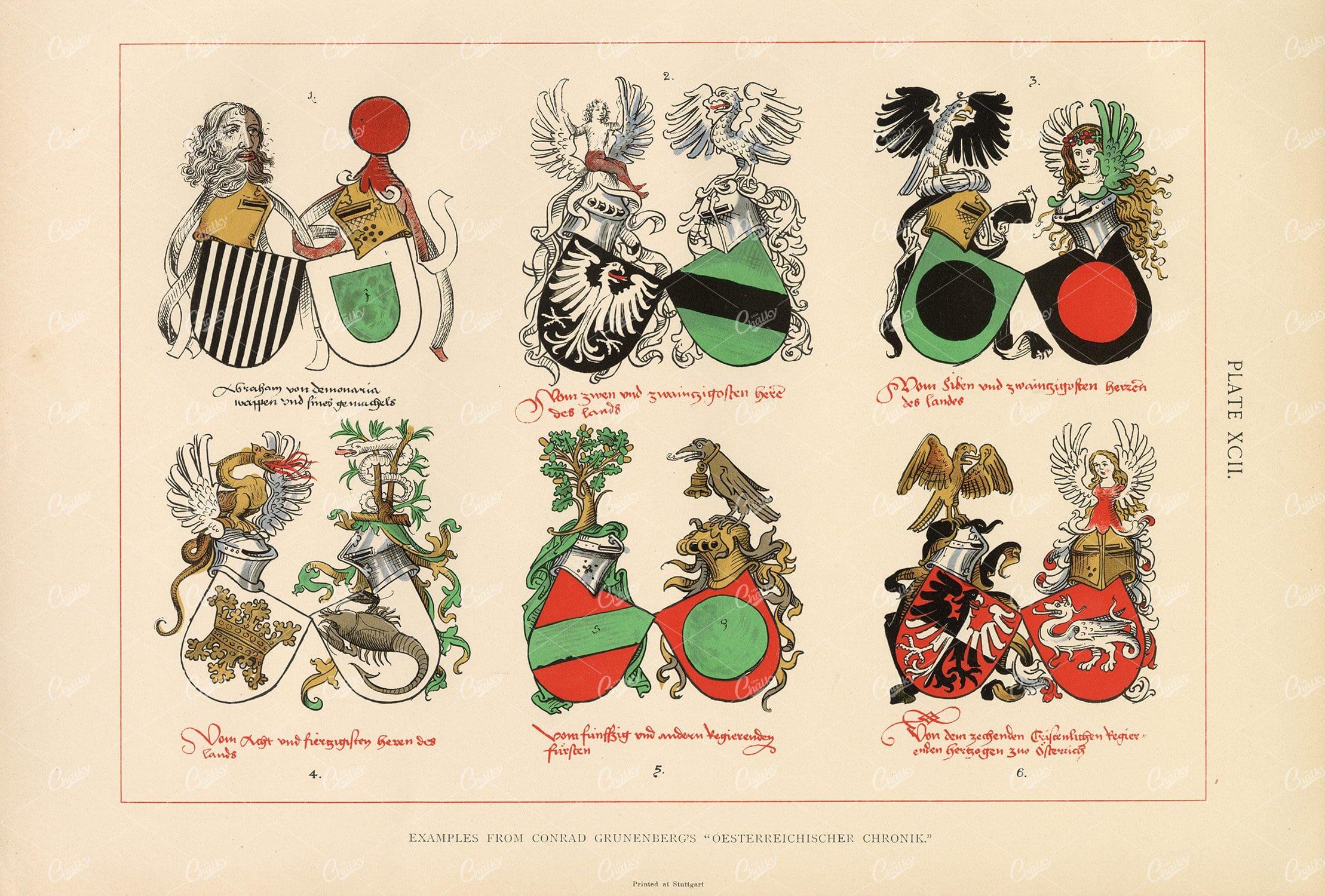 Examples of Heraldry from Conrad Grunenberg - 1904 Coloured Print