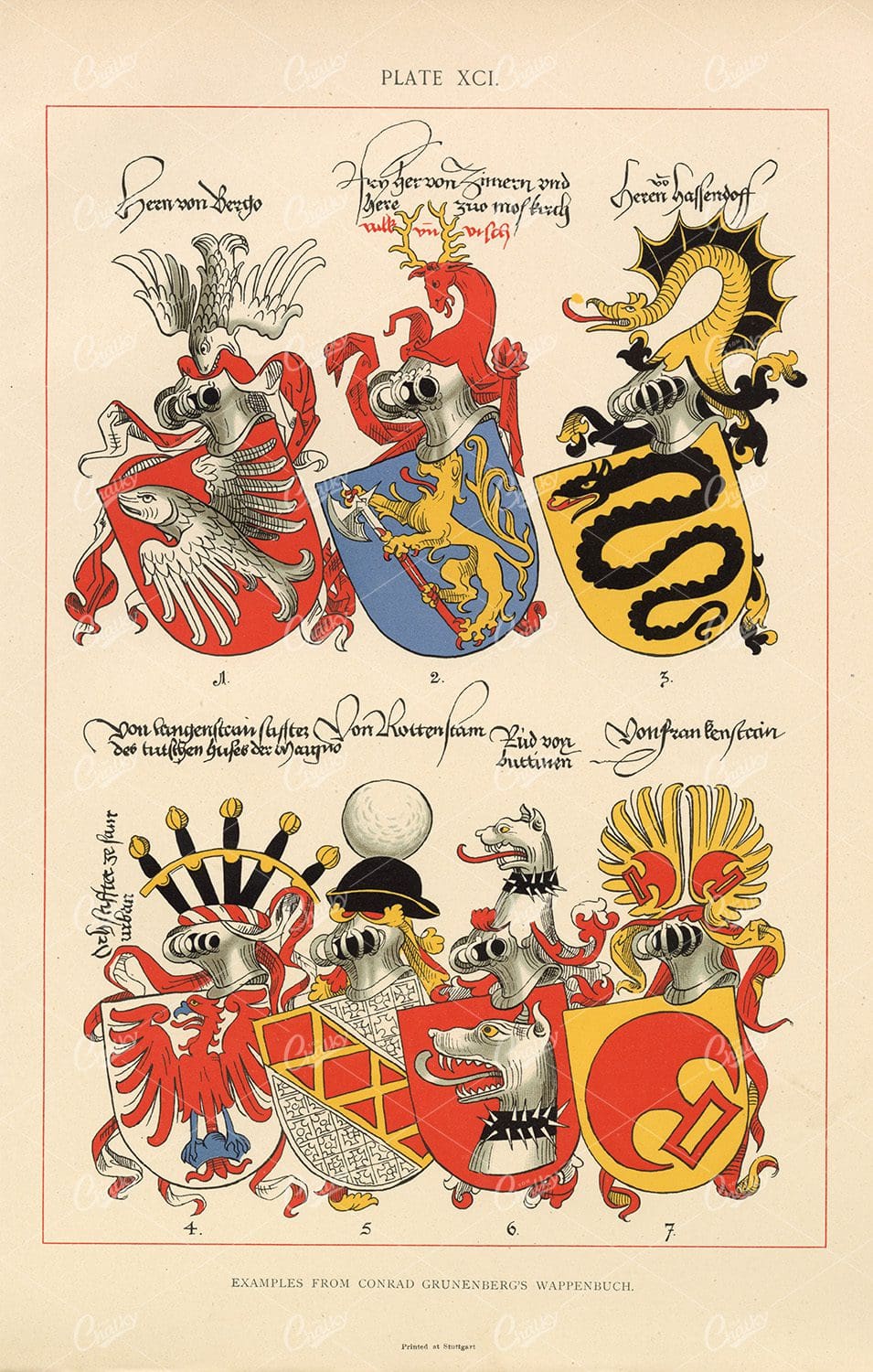 Examples of Heraldry from Conrad Grunenberg - 1904 Coloured Print