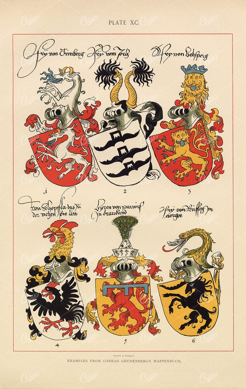Examples of Heraldry from Conrad Grunenberg - 1904 Coloured Print