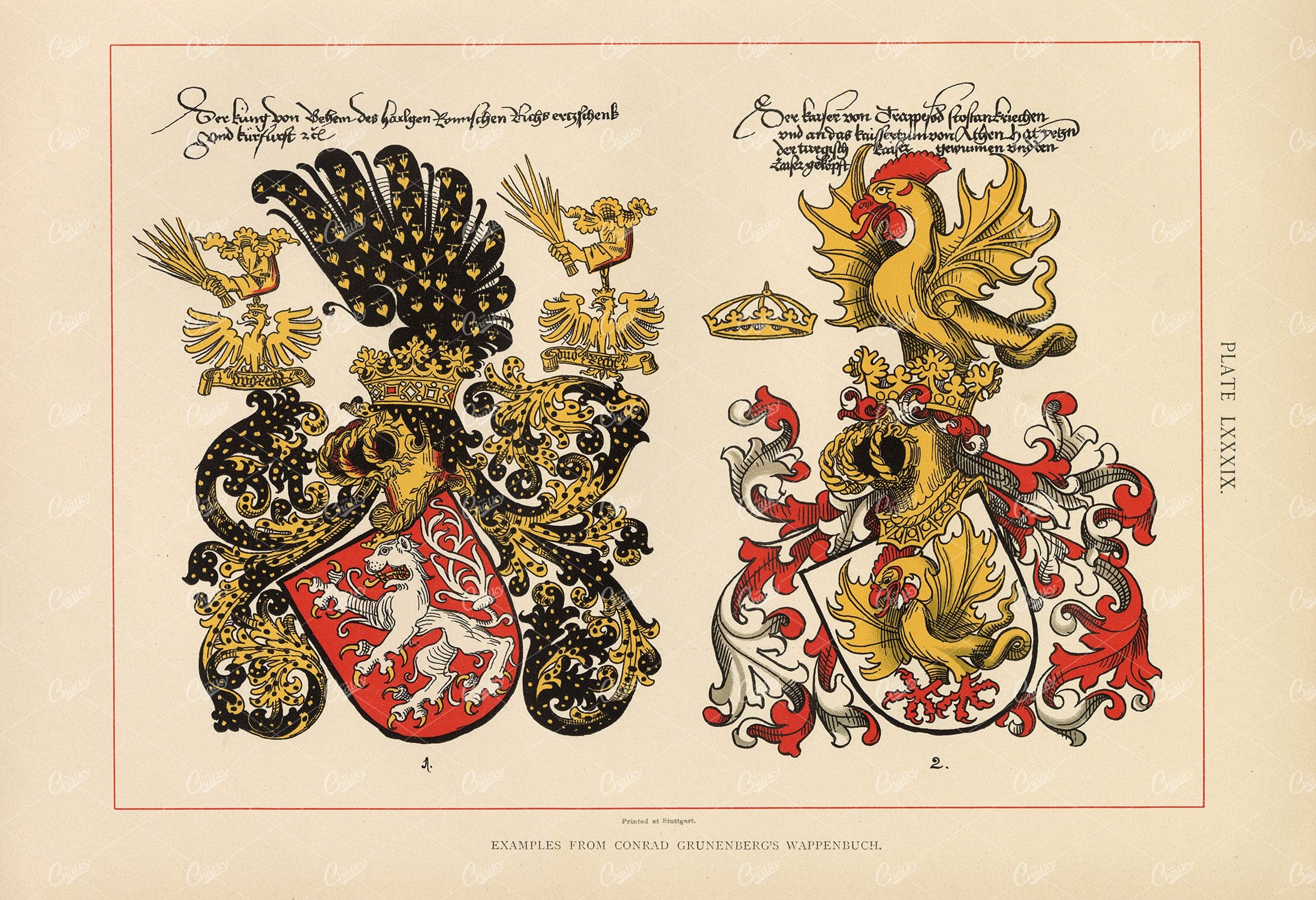 Examples from Conrad Gruneberg's Heraldic Book - 1904 Coloured Print