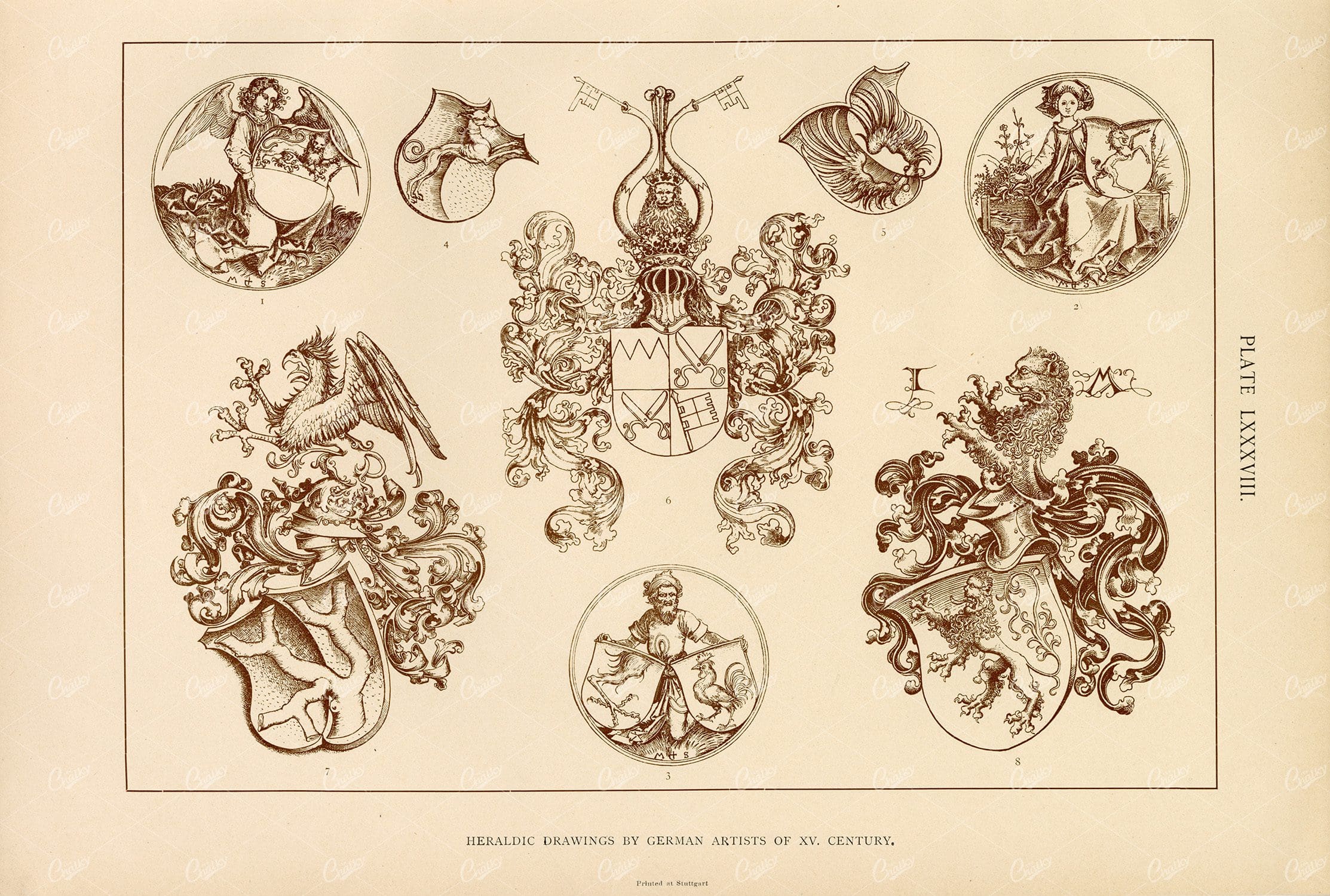 Heraldic Designs from the XV. Century - 1904 Vintage Print