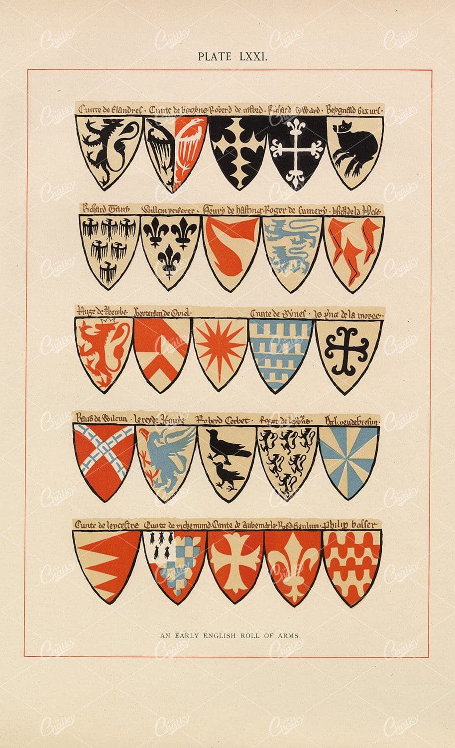 An Early English Roll of Arms - 1904 Vintage Heraldry Print