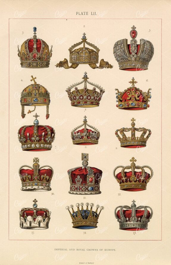 Imperial and Royal Crowns of Europe - 1904 Heraldry Print
