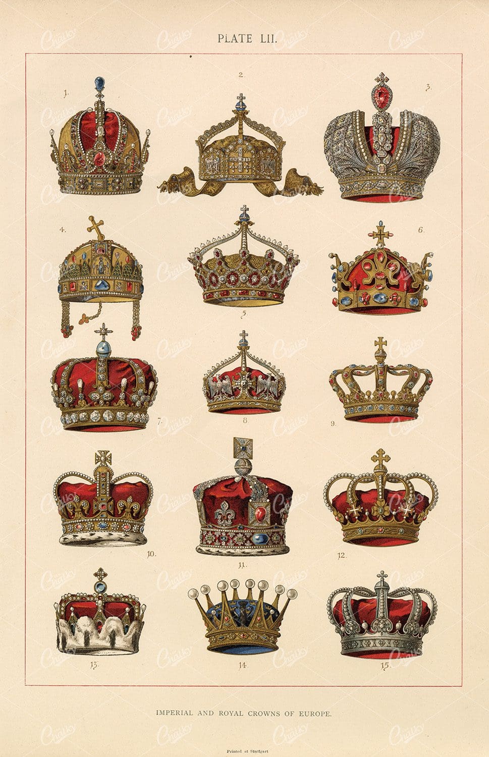Imperial and Royal Crowns of Europe - 1904 Heraldry Print