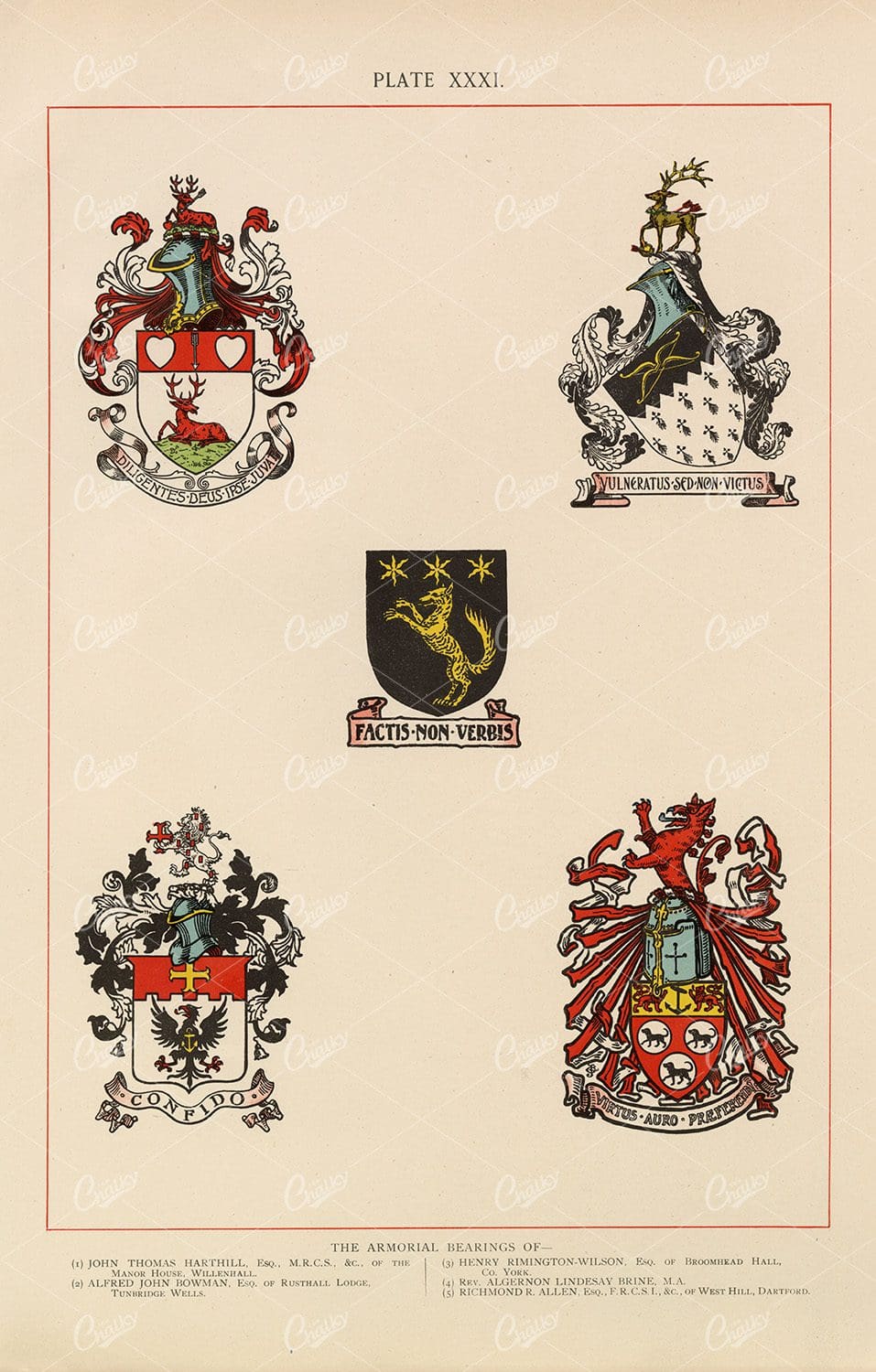Vintage Heraldry Coloured Print 1904 - Armorial Bearings