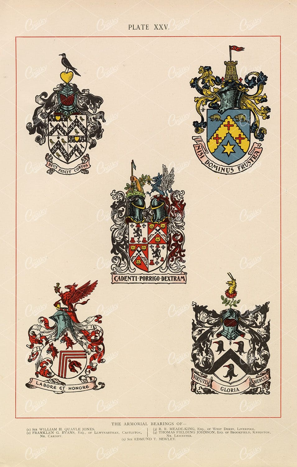 Heraldry Vintage Coloured Print 1904 - Armorial Bearings