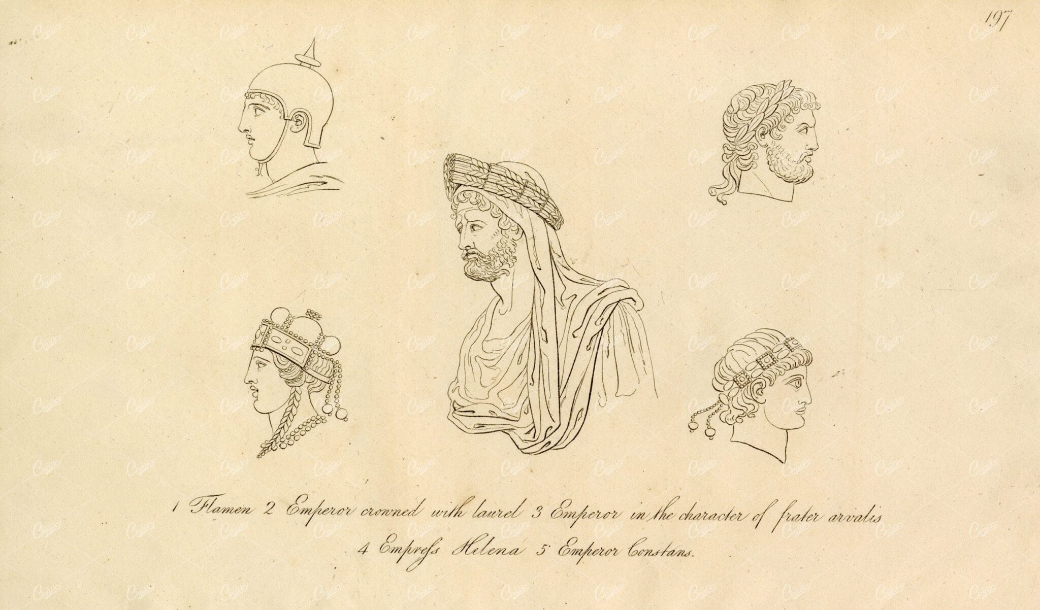 ANCIENT Costume - Roman Emperor and Empress - Antique Engraving