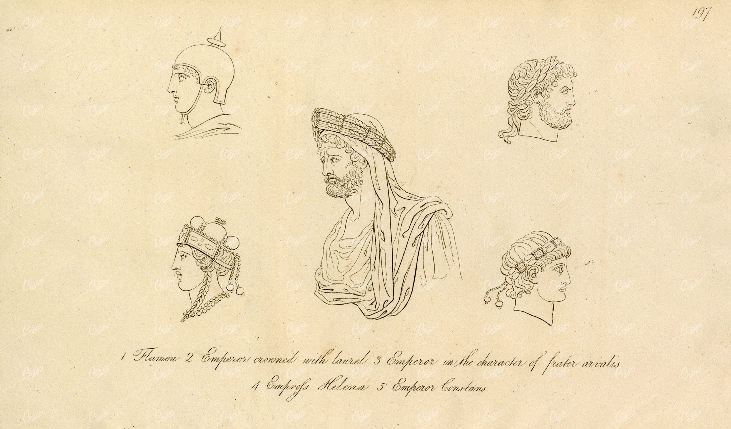 ANCIENT Costume - Roman Emperor and Empress - Antique Engraving