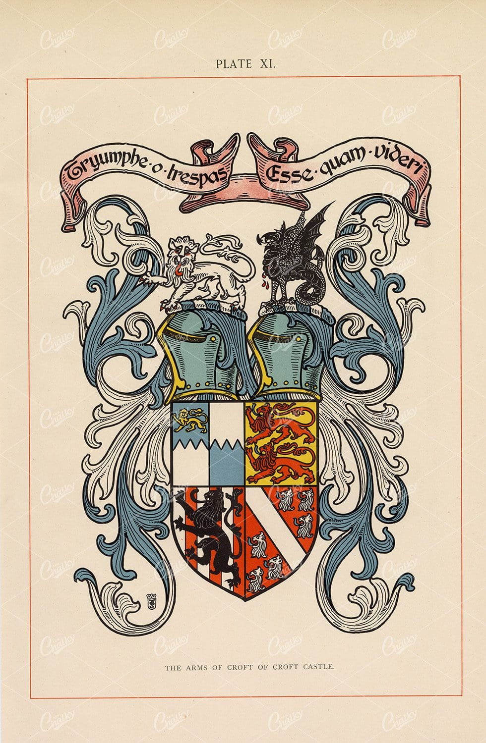 The Arms of Croft of Croft Castle - 1904 Vintage Heraldry Print