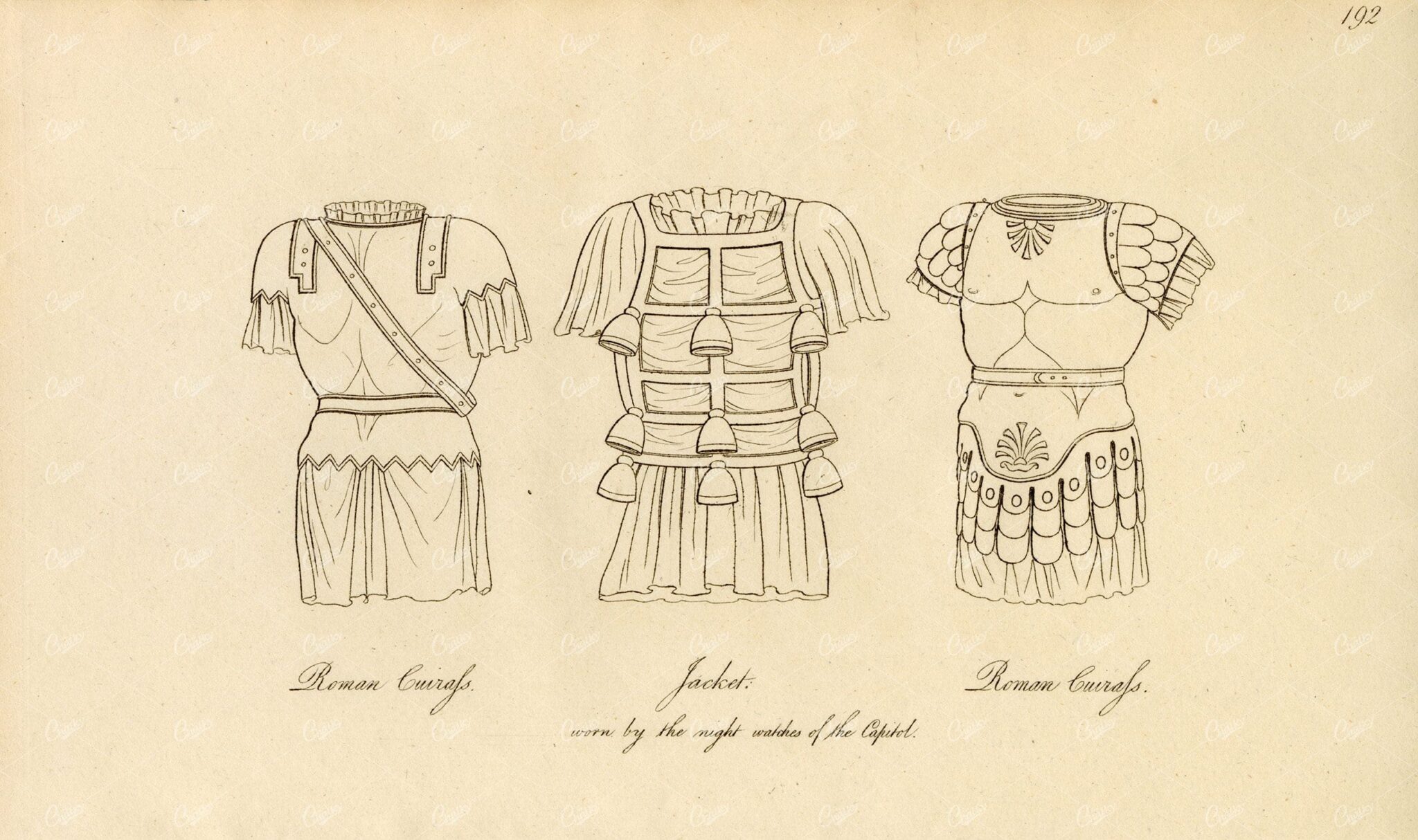 ANCIENT Costume - Roman Cuirass' and Jacket - Antique Engraving