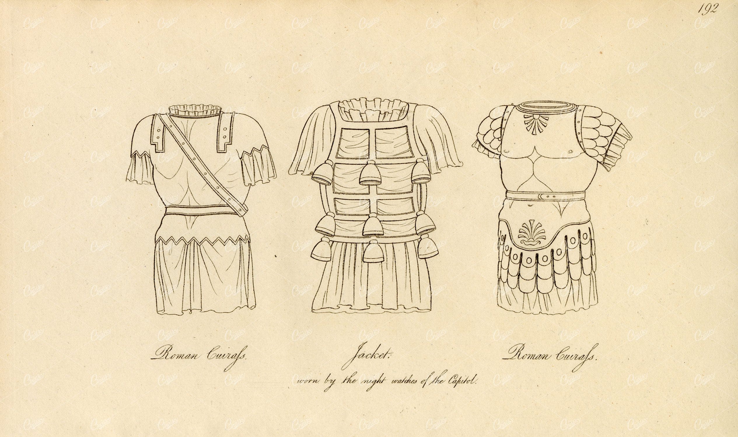 ANCIENT Costume - Roman Cuirass' and Jacket - Antique Engraving