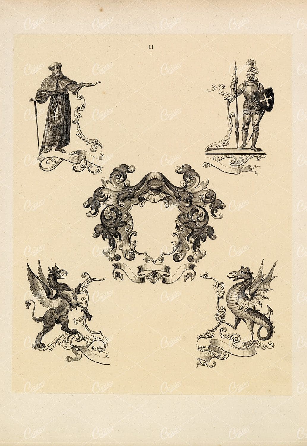 1910 Vintage Heraldry Specimen Print - Knight & Rumley
