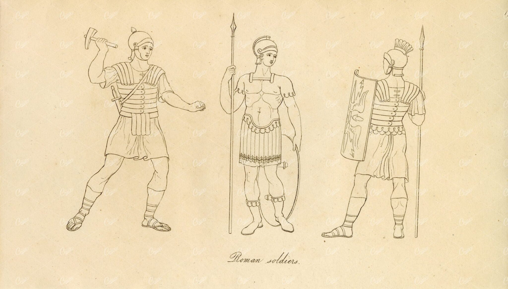 ANCIENT Costume - Roman Soldiers with Armor and Weapons Print