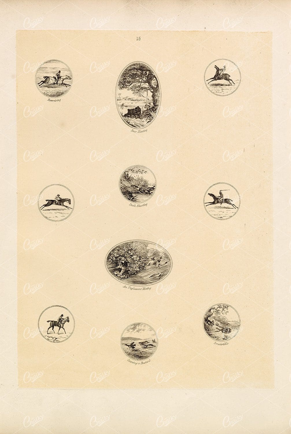 Decorative Miniature Illustrations - 1910 Vintage Print - Horse and Riders