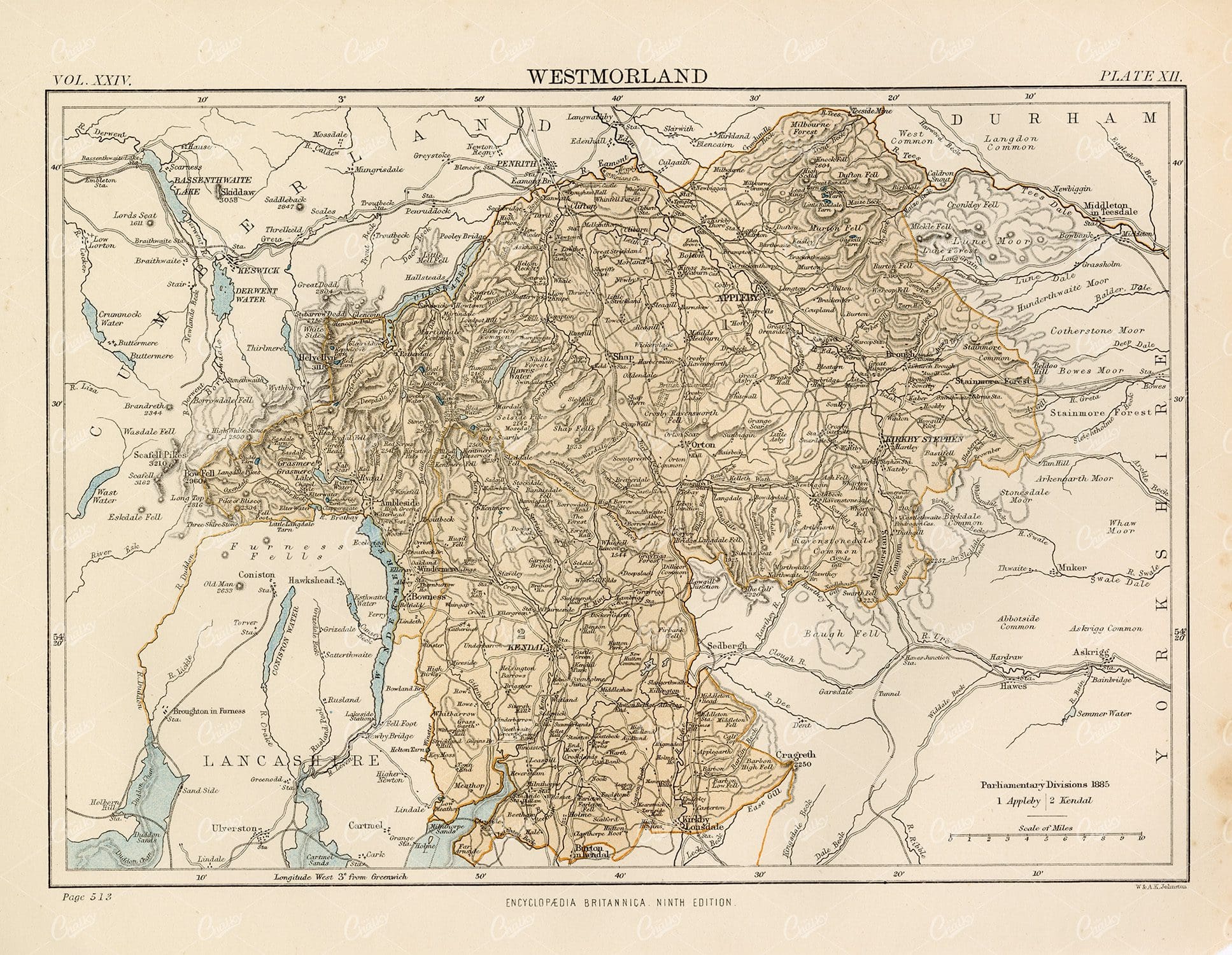 Vintage Map of Westmorland Lancashire - 1880