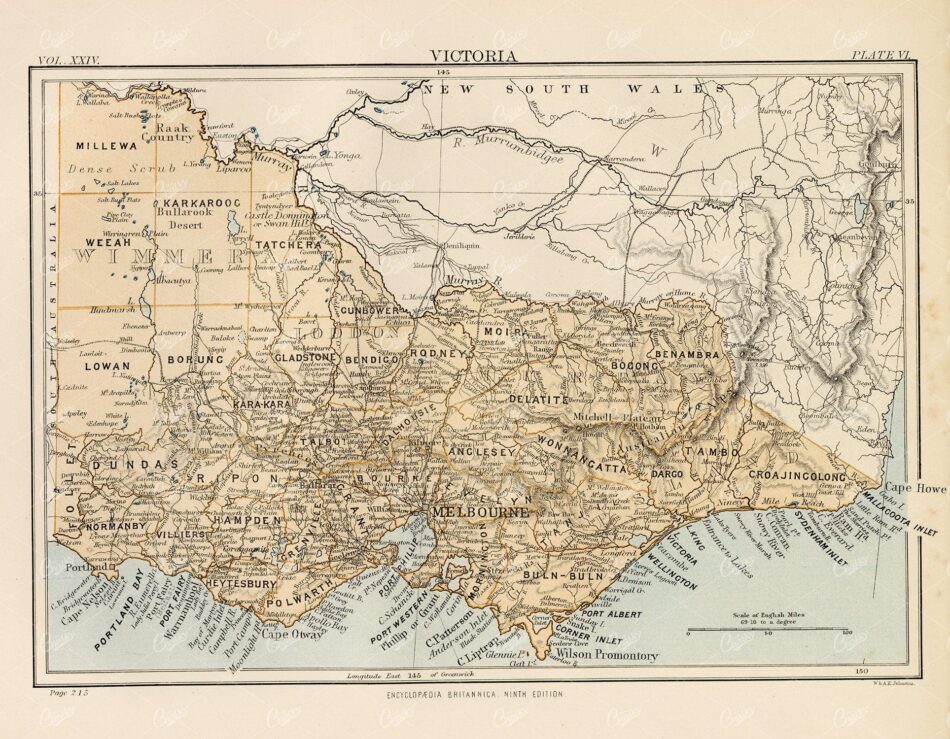 1880 Encyclopedia Britannica Vintage Map of Victoria